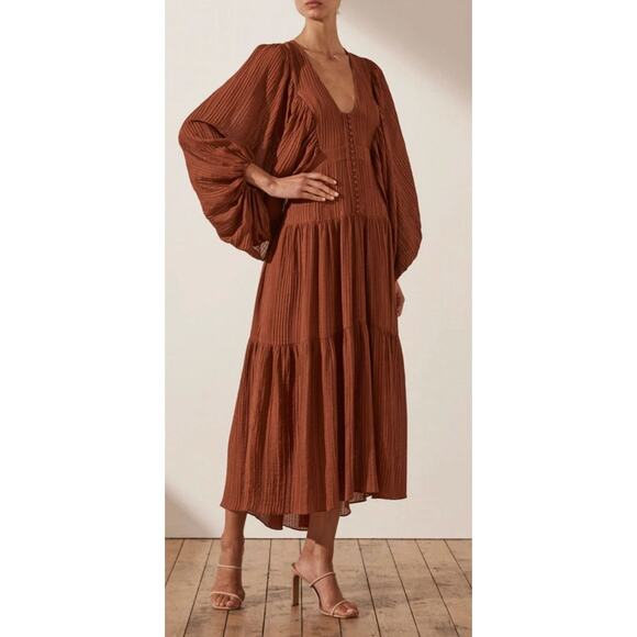 Shona joy 2 Mila Plunged Tiered Midi Dress - Paprika - Picture 1 of 8